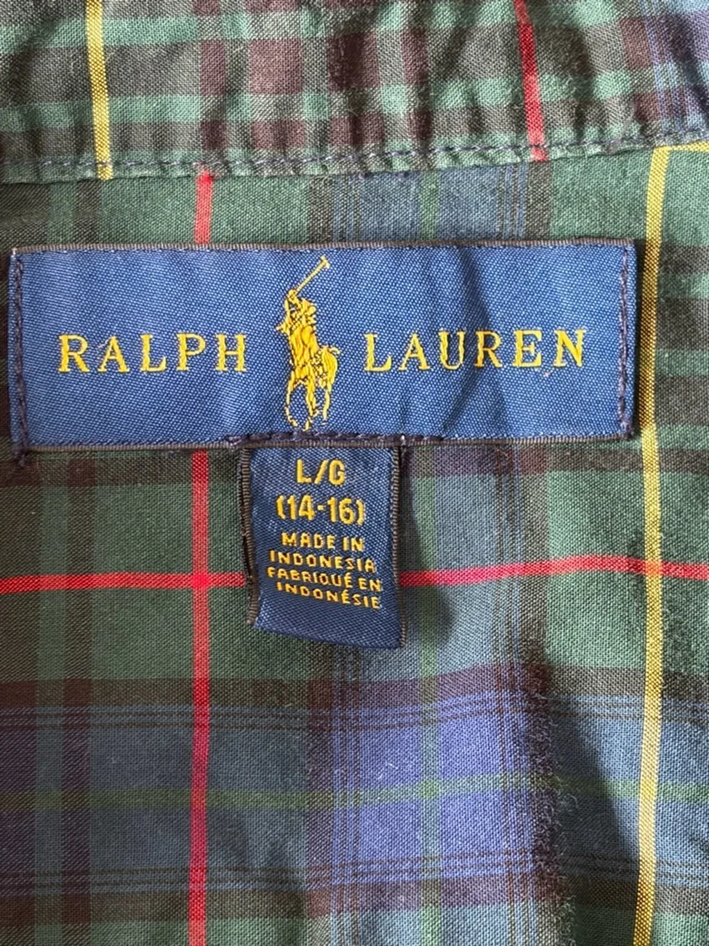 Ralph Lauren Boys L 14-16 Tartan Plaid Cotton Button Down Shirt Preppy Academia